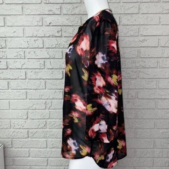 Kut from the Kloth Women Black Floral Long Sleeve Chiffon Blouse Size M - Picture 6 of 9